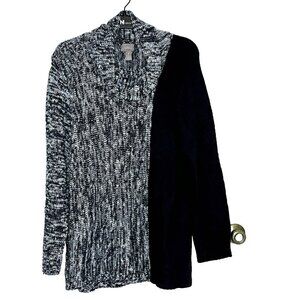 Chicos 3 Sweater Tunic XL Cowl Neck Chunky Knit Marled Navy Colorblock Cozychic